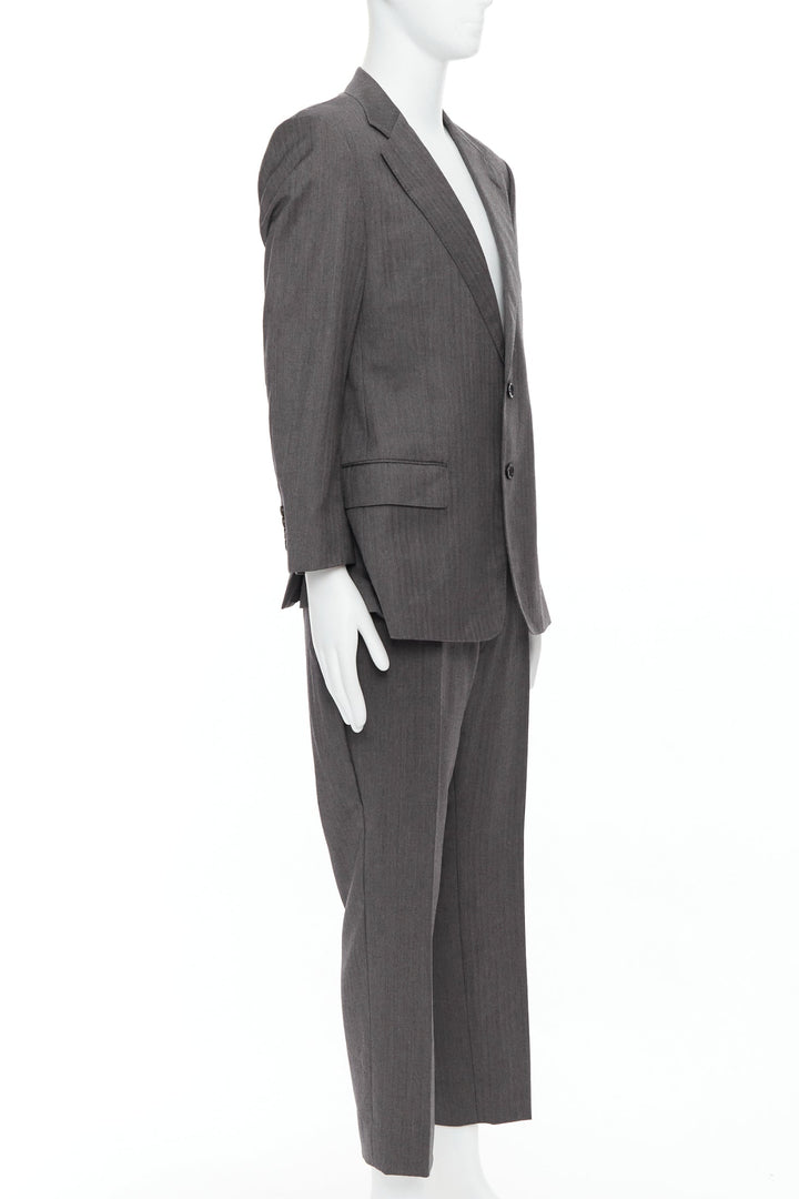 GUCCI Vintage grey stripe cropped sleeve blazer suit IT52 XL
