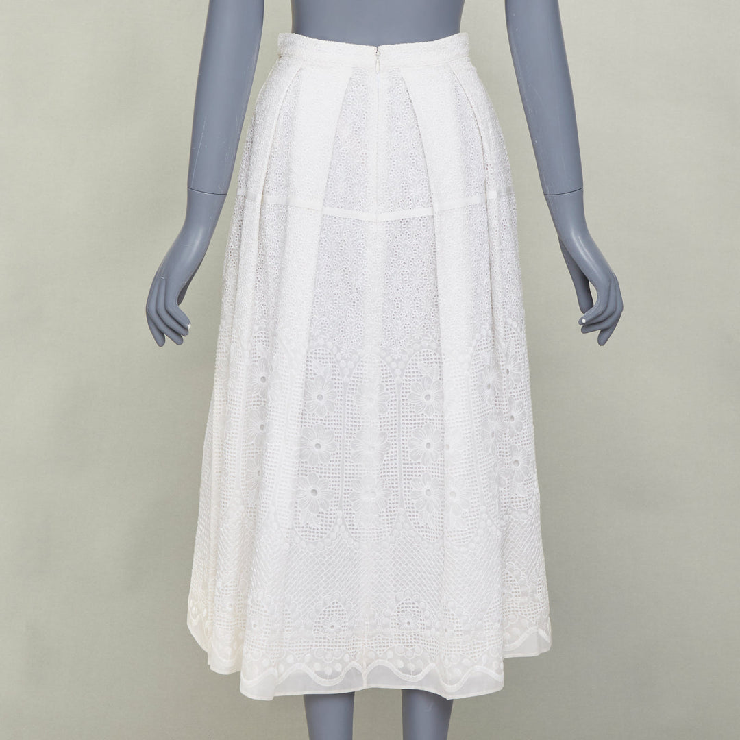 NO. 21 off white 100% silk eyelet embroidered lace slit pleated skirt IT38 XS