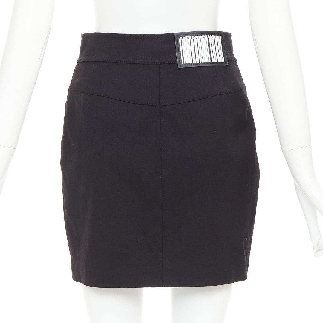 ALEXANDER WANG black virgin wool mirrored silver snap buttons skirt US2 S