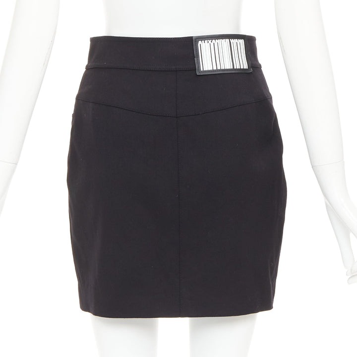 ALEXANDER WANG black virgin wool mirrored silver snap buttons skirt US2 S