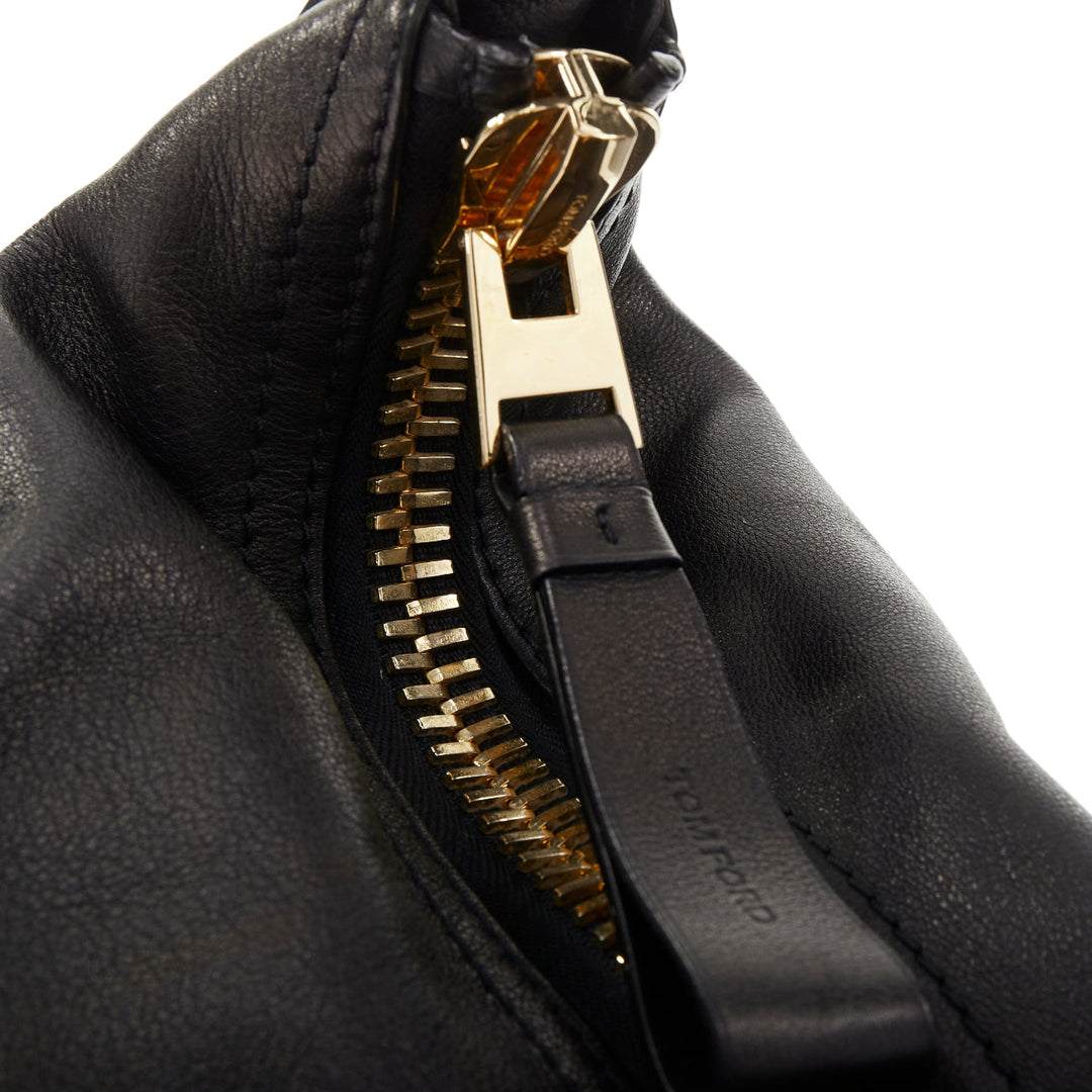 TOM FORD 2014 Jennifer oversized chunky gold zip black leather hobo bag pouch