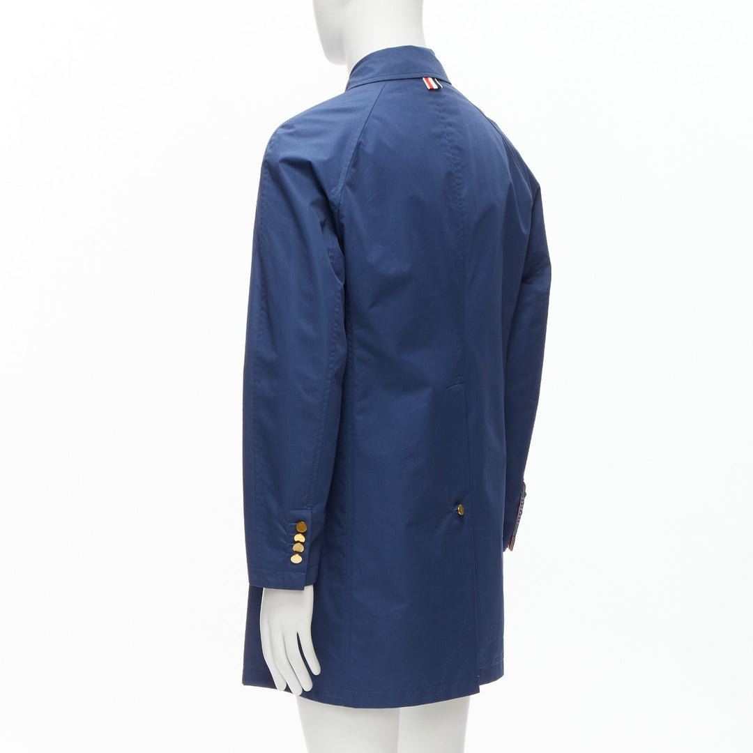 THOM BROWNE Reversible navy blue  classic check gold buttons overcoat JP2 M