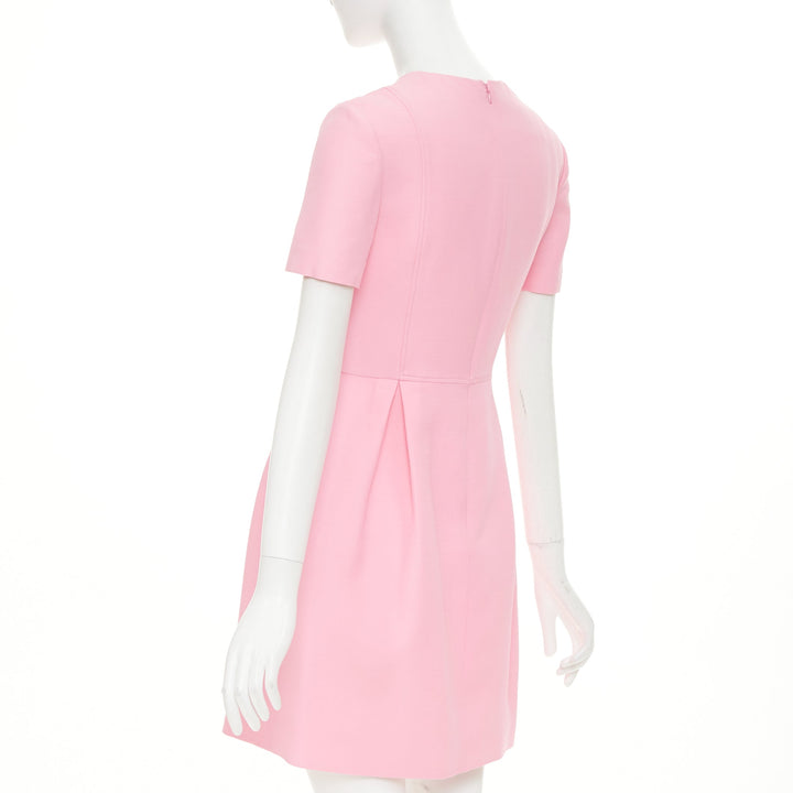 VALENTINO 2023 Crepe Couture pink virgin wool silk bow detail dress IT40 S