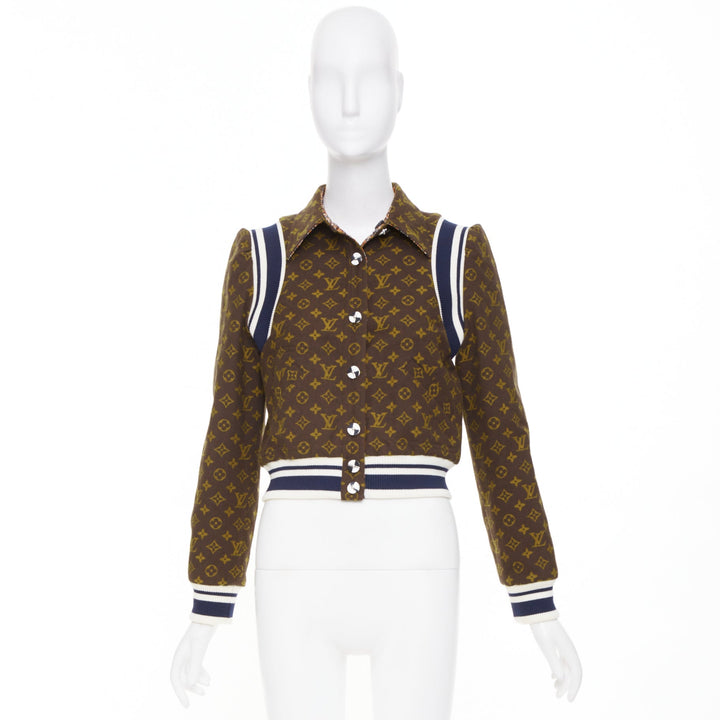 LOUIS VUITTON 2021 Reversible Monogram Cropped Varsity Knit outerwear FR36 S