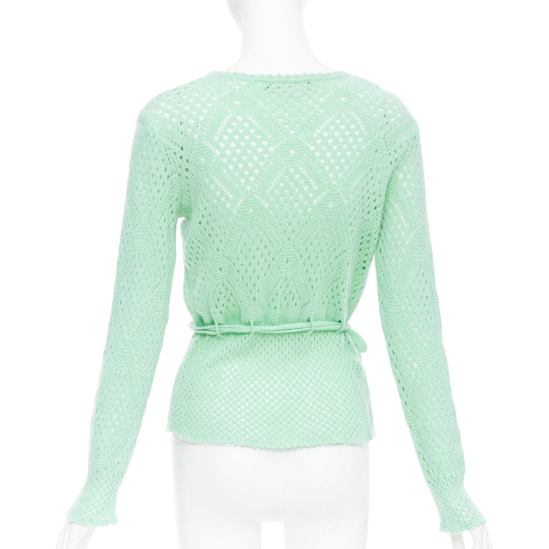 SALVATORE FERRAGAMO green virgin wool cashmere tie belt knit sweater XL