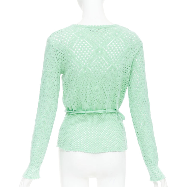 SALVATORE FERRAGAMO green virgin wool cashmere tie belt knit sweater XL