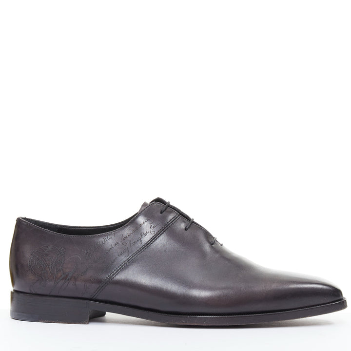 BERLUTI Alessandro grey calf leather Scritto calligraphy loafer shoes UK8 EU41