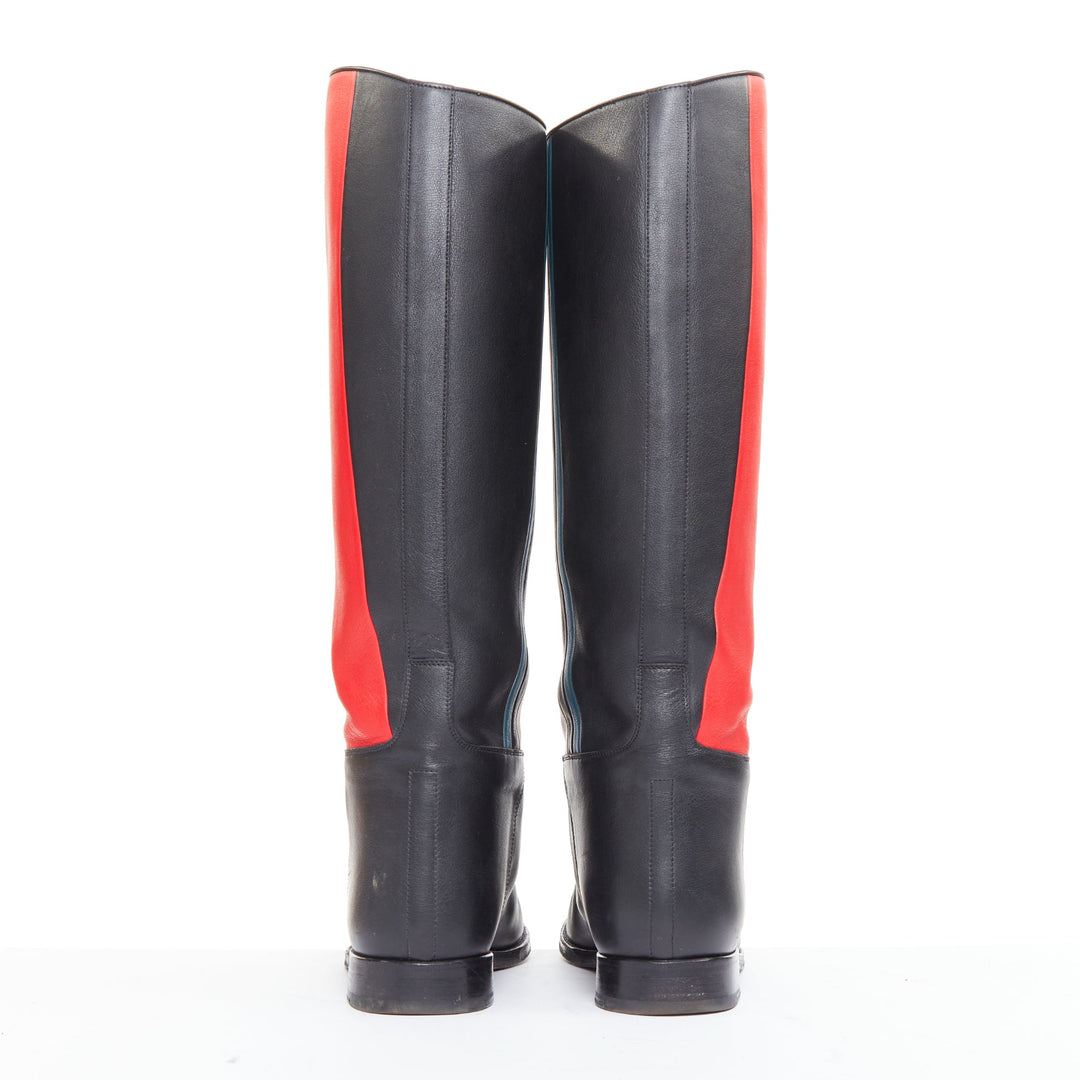 HERMES Jumping Limited red blue colorblocked leather tall riding boots EU37.5