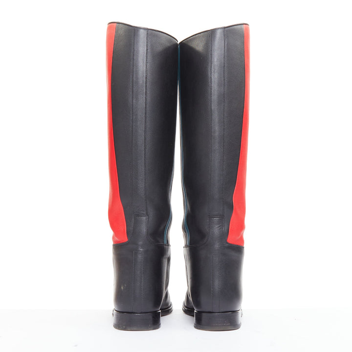 HERMES Jumping Limited red blue colorblocked leather tall riding boots EU37.5