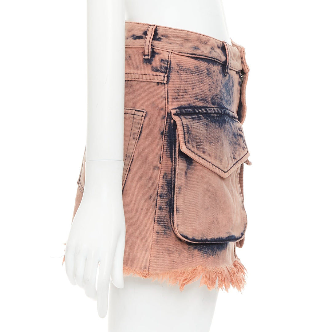 MARQUES ALMEIDA pink blue acid wash recycled cotton frayed safari skirt UK4 XXS