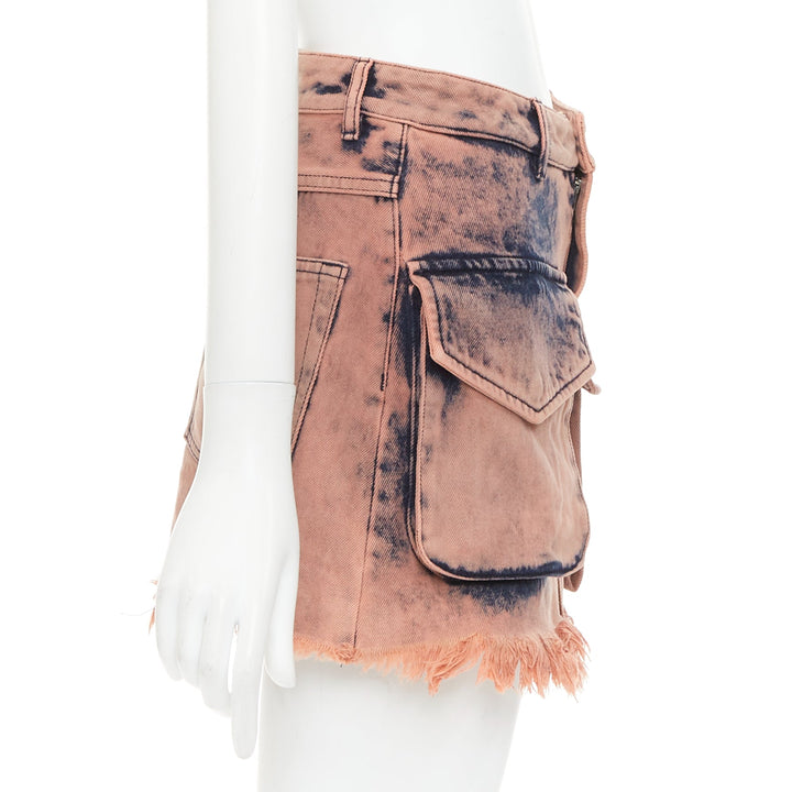 MARQUES ALMEIDA pink blue acid wash recycled cotton frayed safari skirt UK4 XXS