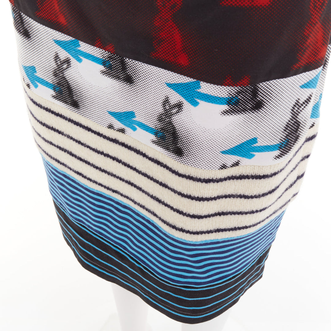 PRADA 2015 Rabbit Trick Race Car graphic stripe knit patchwork skirt IT40 S