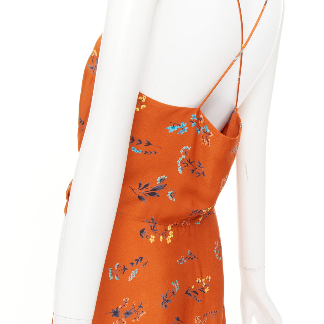 CAROLINE CONSTAS 2018 orange floral silk crop twist high low trained camisole M