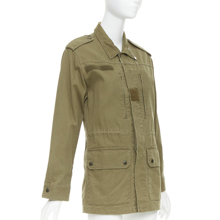 SAINT LAURENT 2015 army green cotton linen pocketed military jacket FR34 S