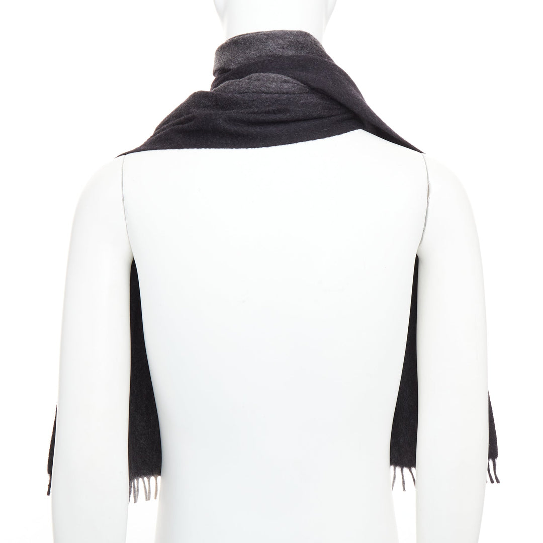 PRADA 2011 grey black 100% cashmere ombre fringe long scarf