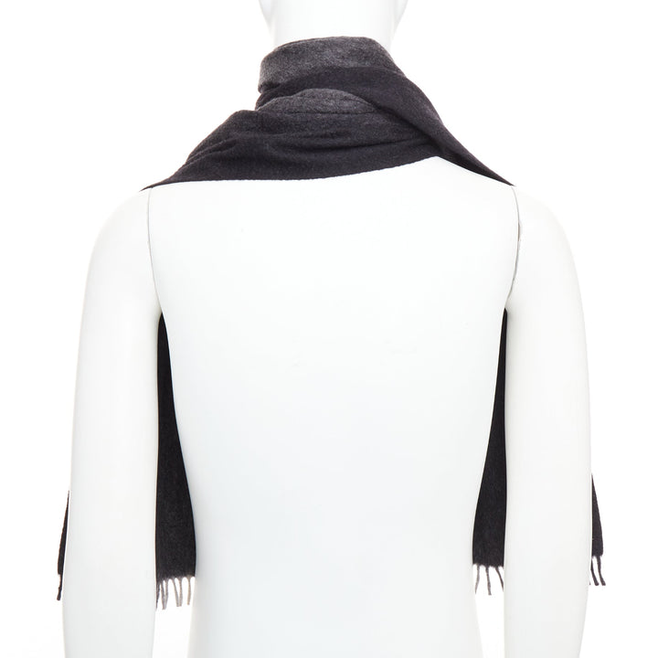 PRADA 2011 grey black 100% cashmere ombre fringe long scarf