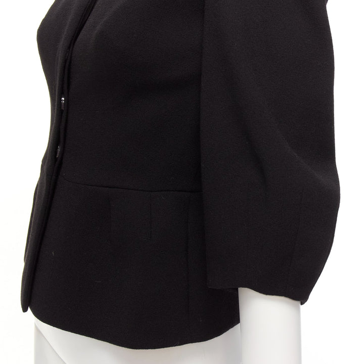 ALEXANDER MCQUEEN black 100% wool cropped sleeve peplum jacket IT38 XS