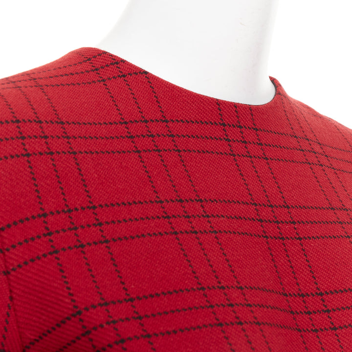CHRISTIAN DIOR 2018 red plaid check virgin wool belted A-line dress FR36 S