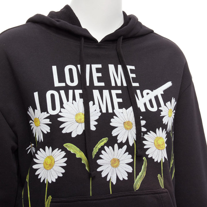 RED VALENTINO black cotton blend Love Me Not daisy print pocketed hoodie XS