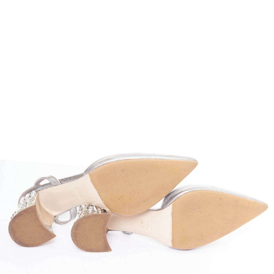 MIU MIU silver leather jewel embellished block heel pump EU35.5