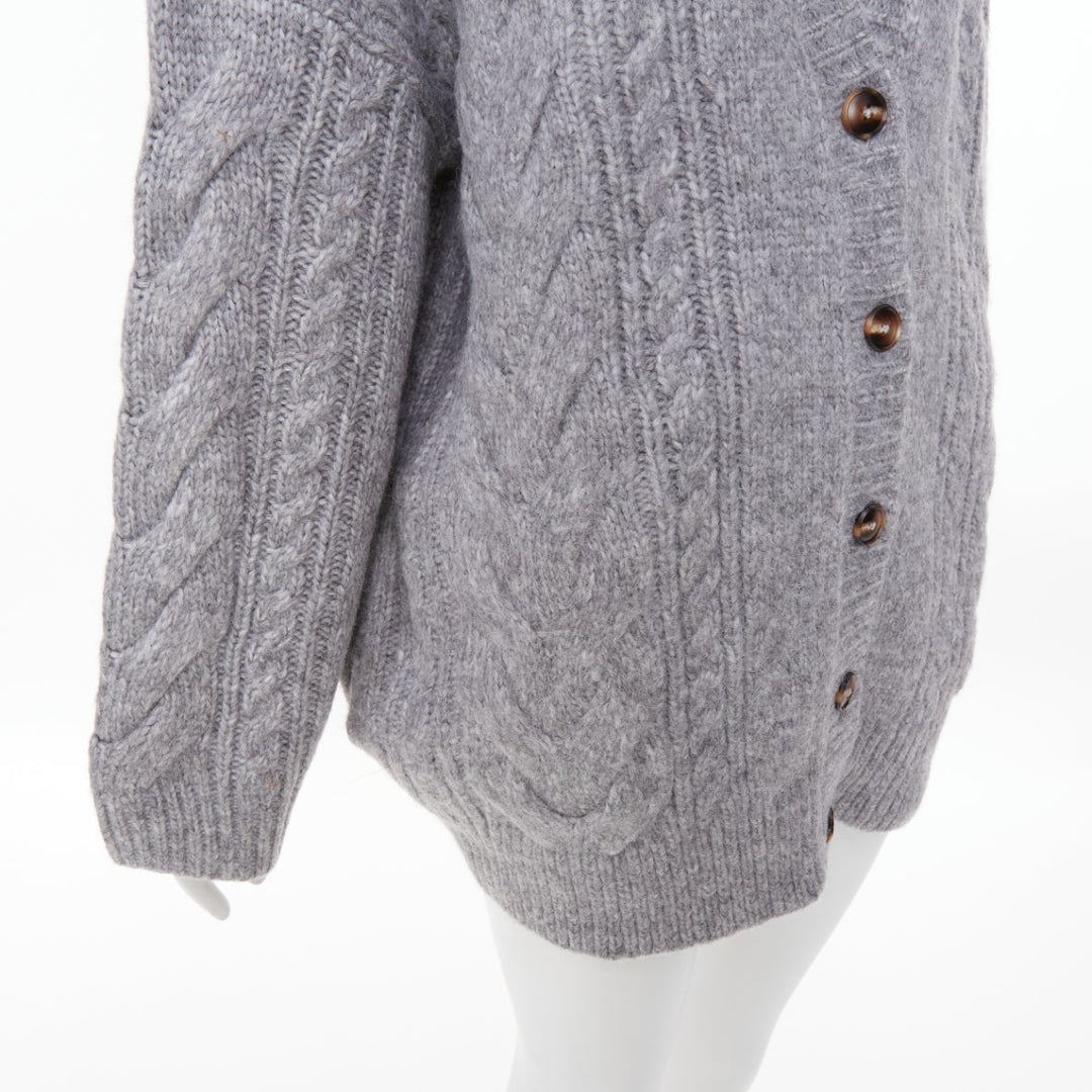 HELSA Serena grey oversized cable knit melange horn button chunky cardigan XS