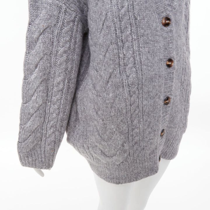 HELSA Serena grey oversized cable knit melange horn button chunky cardigan XS