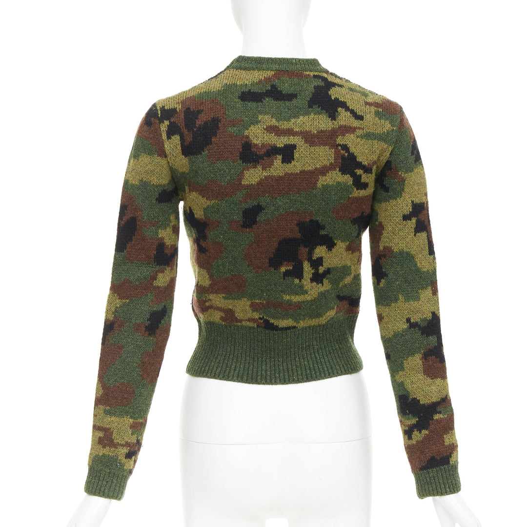 MIU MIU 2019 green brown wool camouflage cropped sweater pullover IT36 XXS