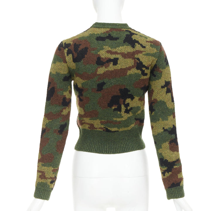 MIU MIU 2019 green brown wool camouflage cropped sweater pullover IT36 XXS