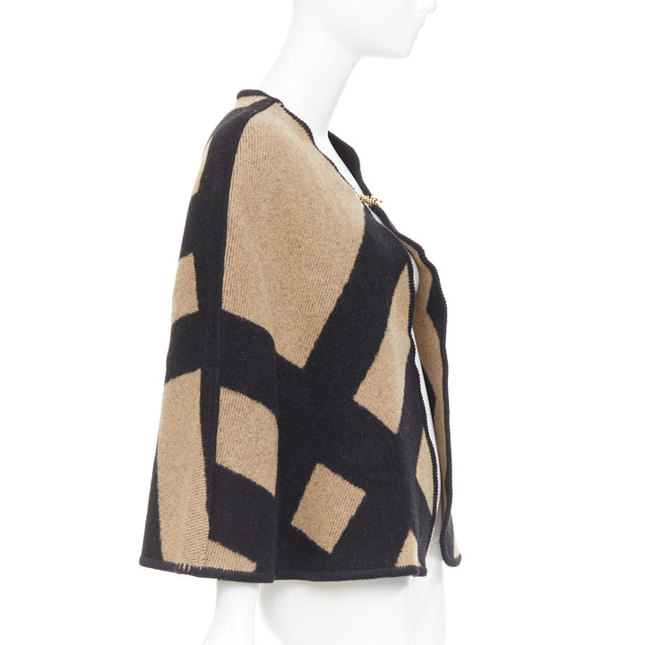 BURBERRY beige  House Check wool cashmere chained cape blanket poncho