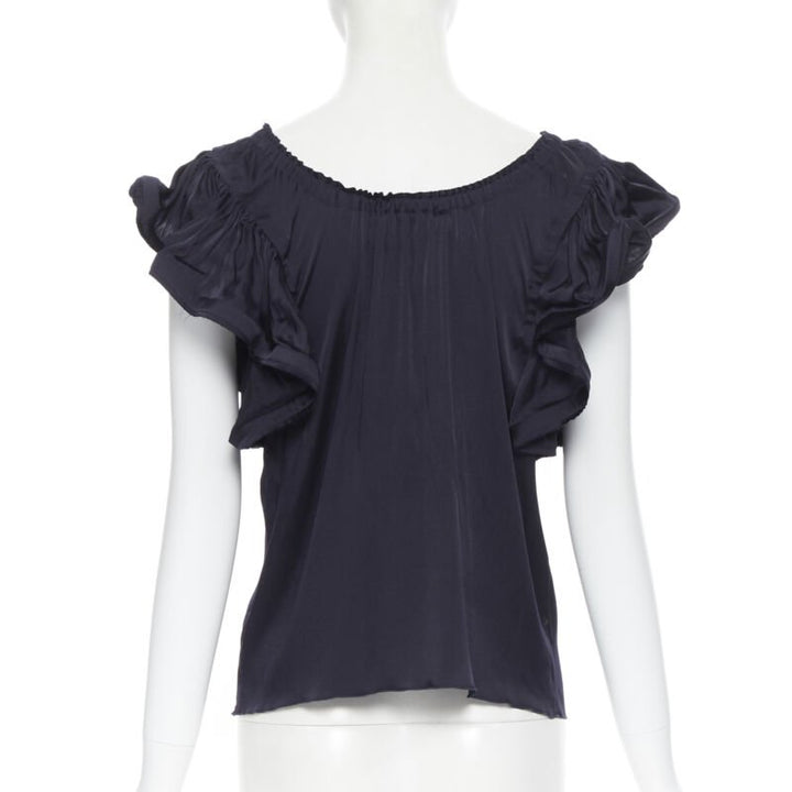 LANVIN ALBER ELBAZ 2008 stretch silk elasticated neck ruffle sleeve top FR34 XS