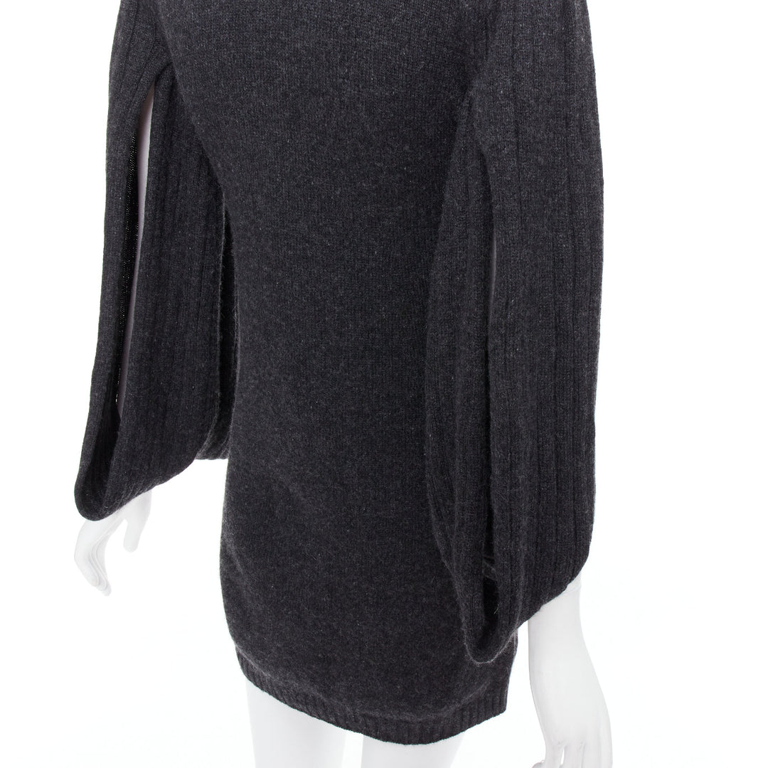 CHANEL 07A charcoal grey CC button loop sleeve sweater dress