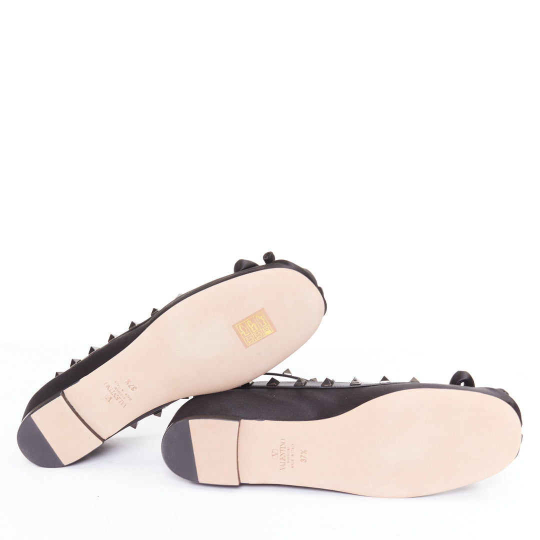 VALENTINO Rockstud nero black satin leather studded cross ballet flats EU37.5