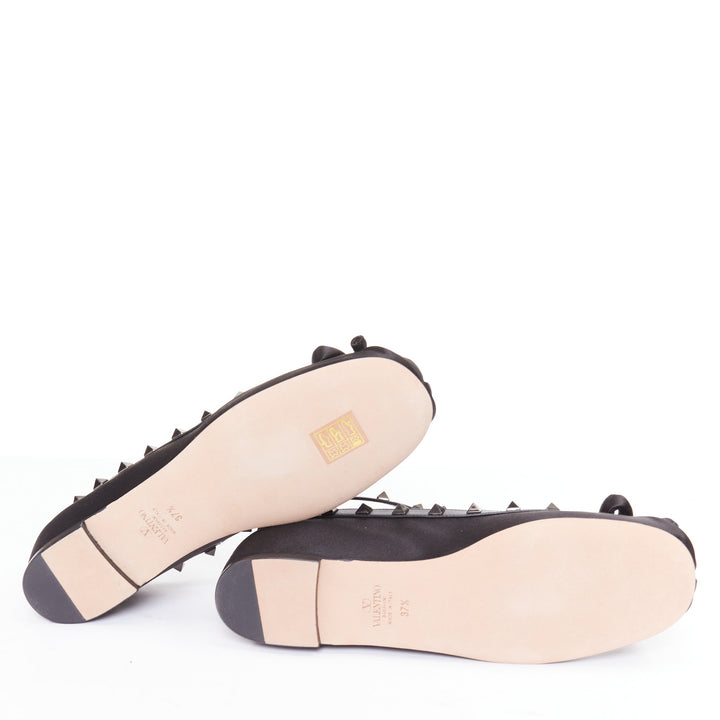 VALENTINO Rockstud nero black satin leather studded cross ballet flats EU37.5