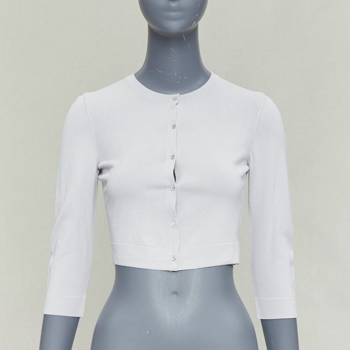 ALAIA lilac viscose blend crew neck small buttons cropped cardigan FR36 S