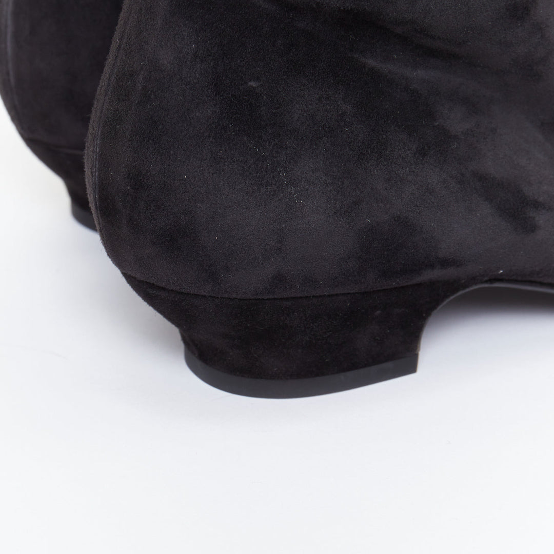 CHANEL 2018 Runway Forest Fairies black suede pointed square toe knee boots EU38