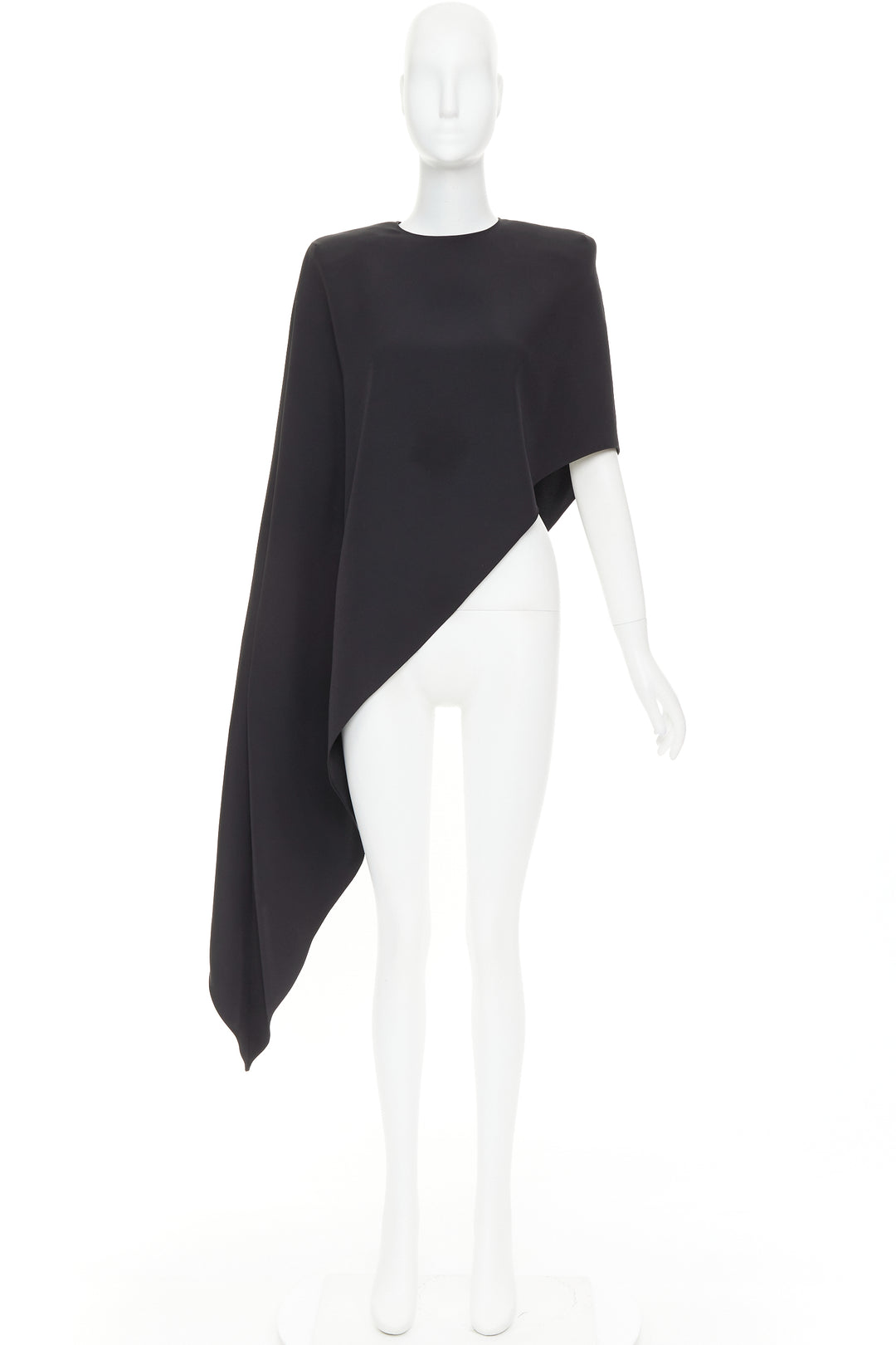 ALEXANDRE VAUTHIER AW2023 black crepe padded shoulder asymmetric drape top