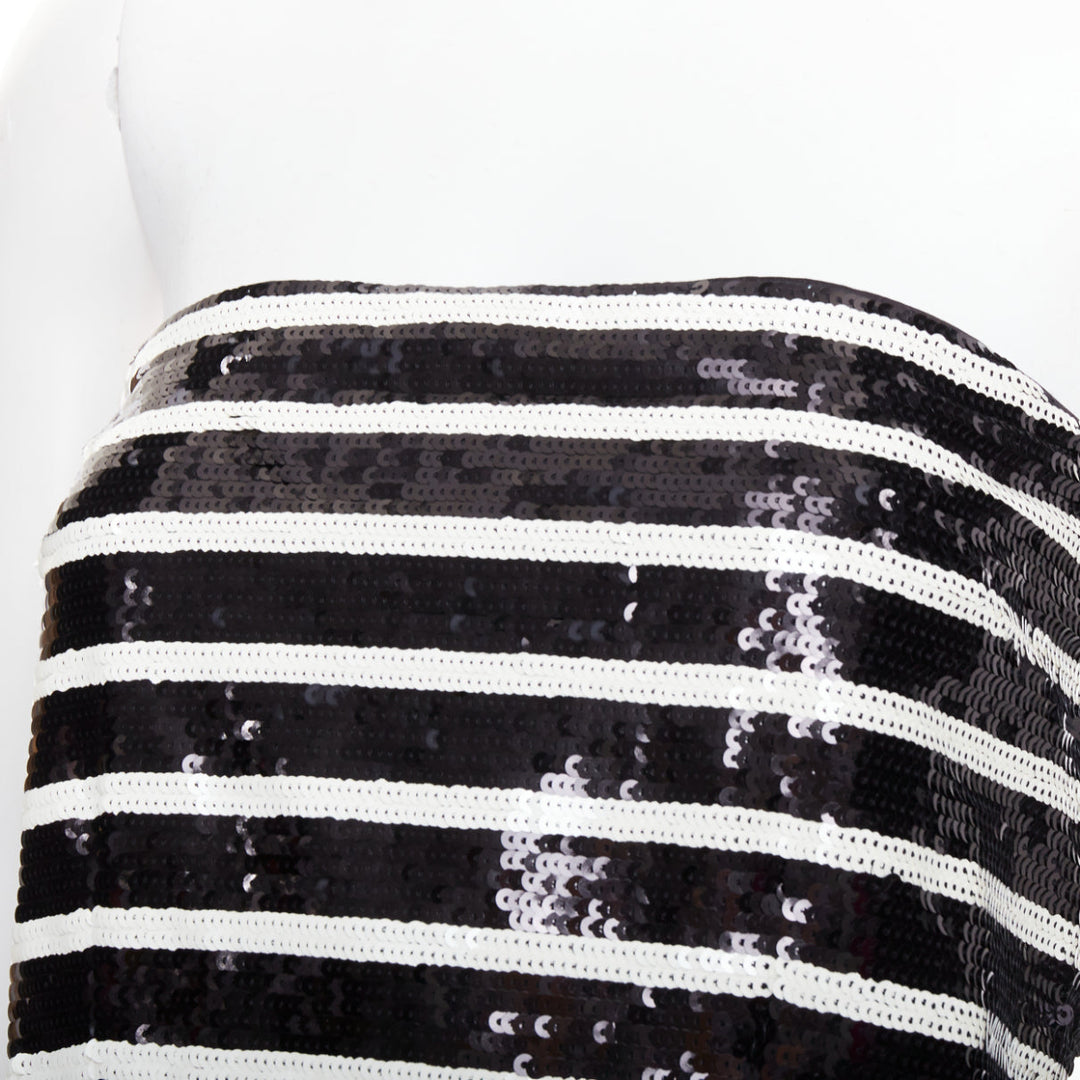 VERONICA BEARD Cala black white striped sequin strapless corseted dress US0 XS