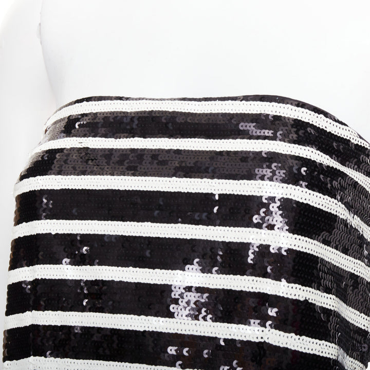 VERONICA BEARD Cala black white striped sequin strapless corseted dress US0 XS