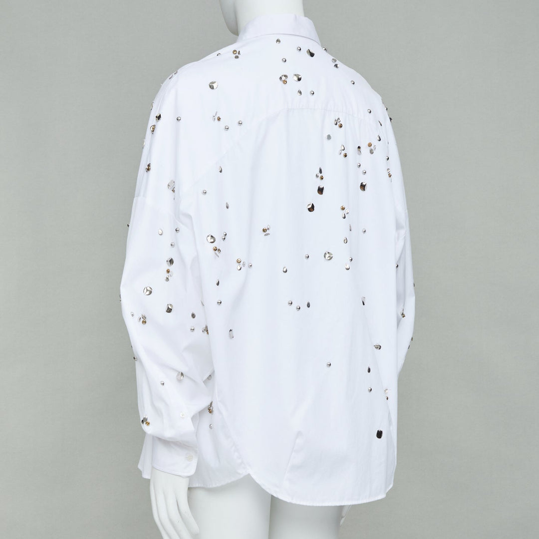 DRIES VAN NOTEN 2024 Casia white gold sequin bead embellished cotton shirt M