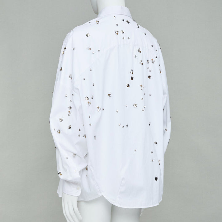 DRIES VAN NOTEN 2024 Casia white gold sequin bead embellished cotton shirt M
