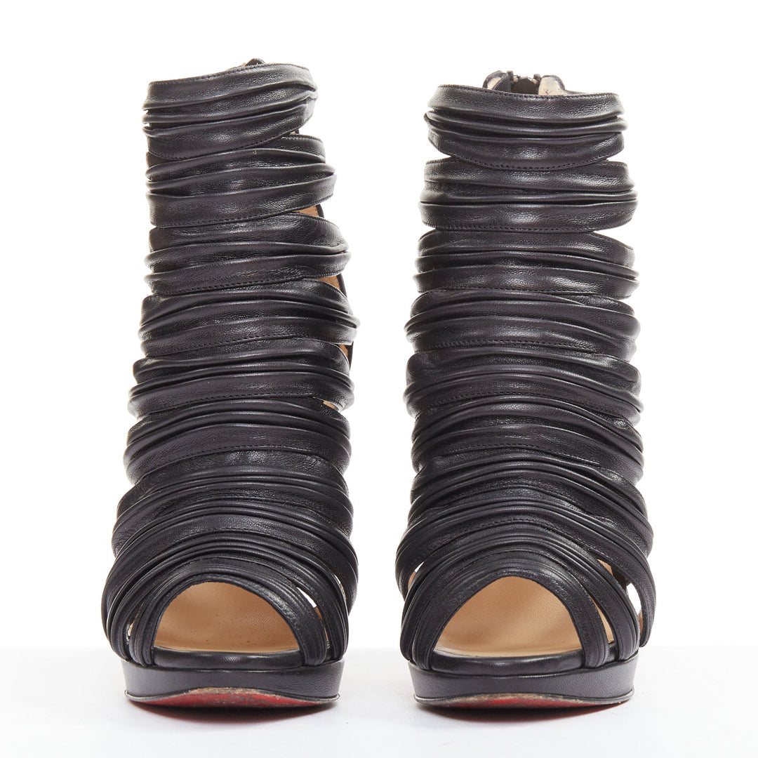 CHRISTIAN LOUBOUTIN Tinazata 120 black strappy caged gladiator sandals EU37.5