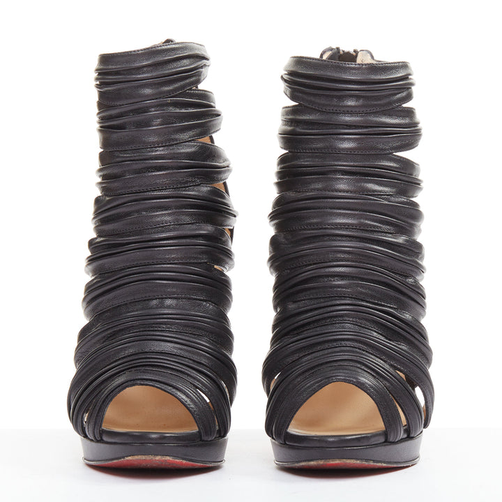 CHRISTIAN LOUBOUTIN Tinazata 120 black strappy caged gladiator sandals EU37.5