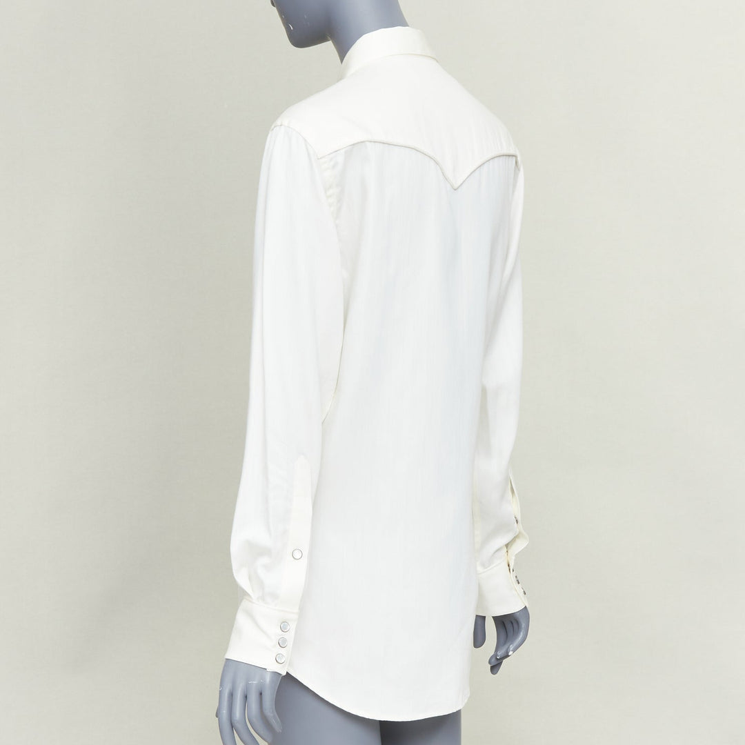 RALPH LAUREN PURPLE LABEL white cotton twill smile yoke western button shirt S