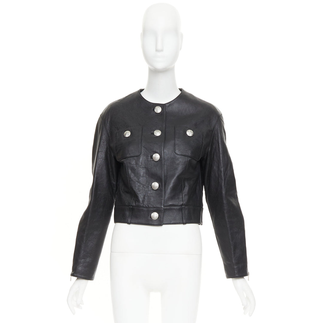 CELINE 2021 Hedi Slimane Chasseur black lambskin button cropped jacket
