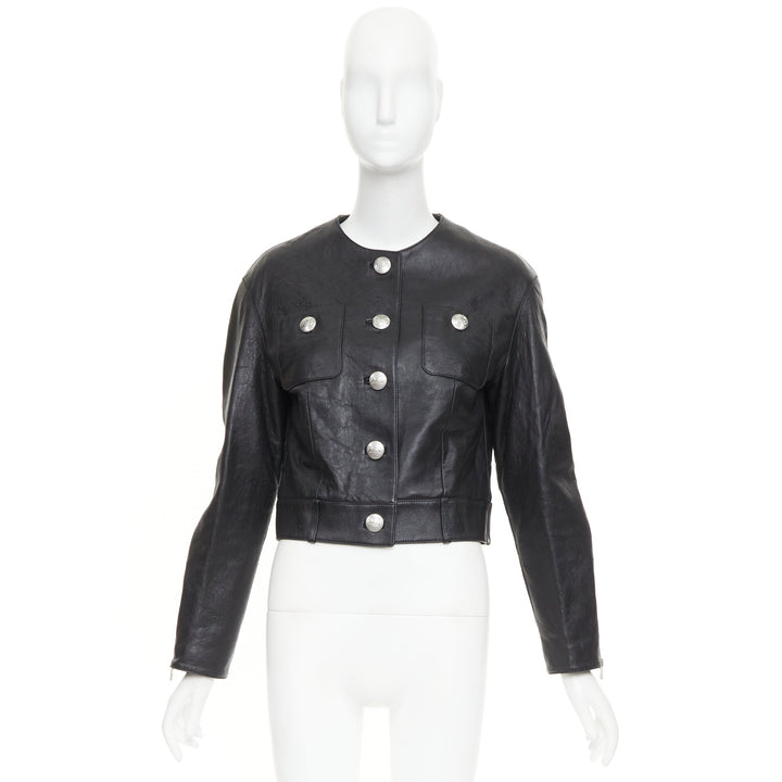 CELINE 2021 Hedi Slimane Chasseur black lambskin button cropped jacket