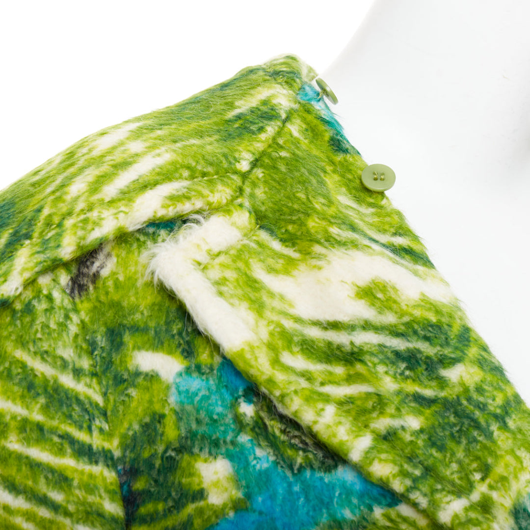 PRADA 2017 Runway alpaca wool felt green floral orange fur collar coat IT40 S