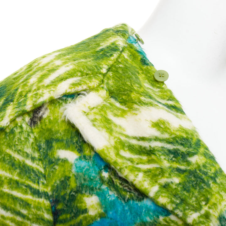 PRADA 2017 Runway alpaca wool felt green floral orange fur collar coat IT40 S