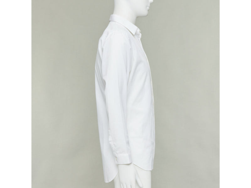 DIOR HOMME white cotton black scribble embroidered collar dress shirt EU39 M