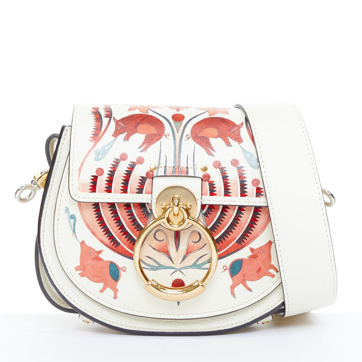 rare CHLOE 2019 Tess SMall Lunar New Year pig print white leather shoulder bag