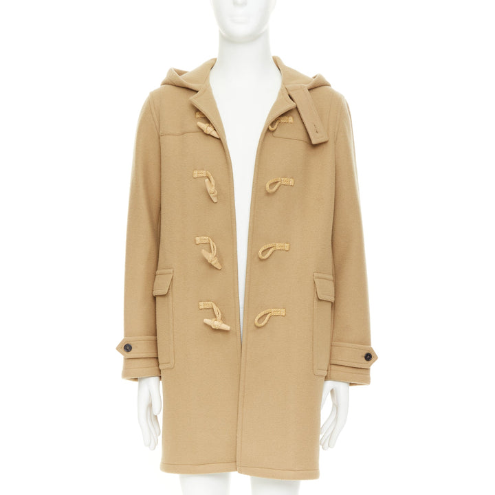 SAINT LAURENT 2013 Runway camel beige wool wood toggle button hooded duffle coat